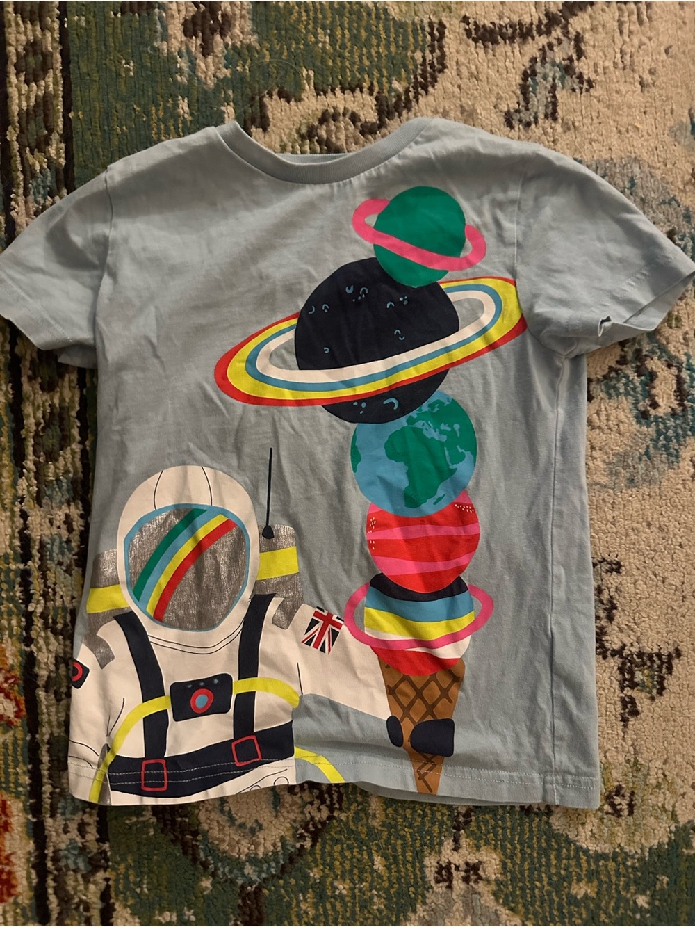 Mini Boden Light Blue Space Ice Cream Tee with Rainbow Accents